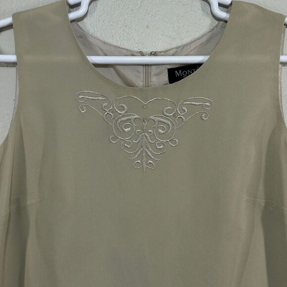 montee Dresses & Skirts - Montee Dress Womens 16W Sleeveless Embroidered Sheath Lined Zipper Vent Beige